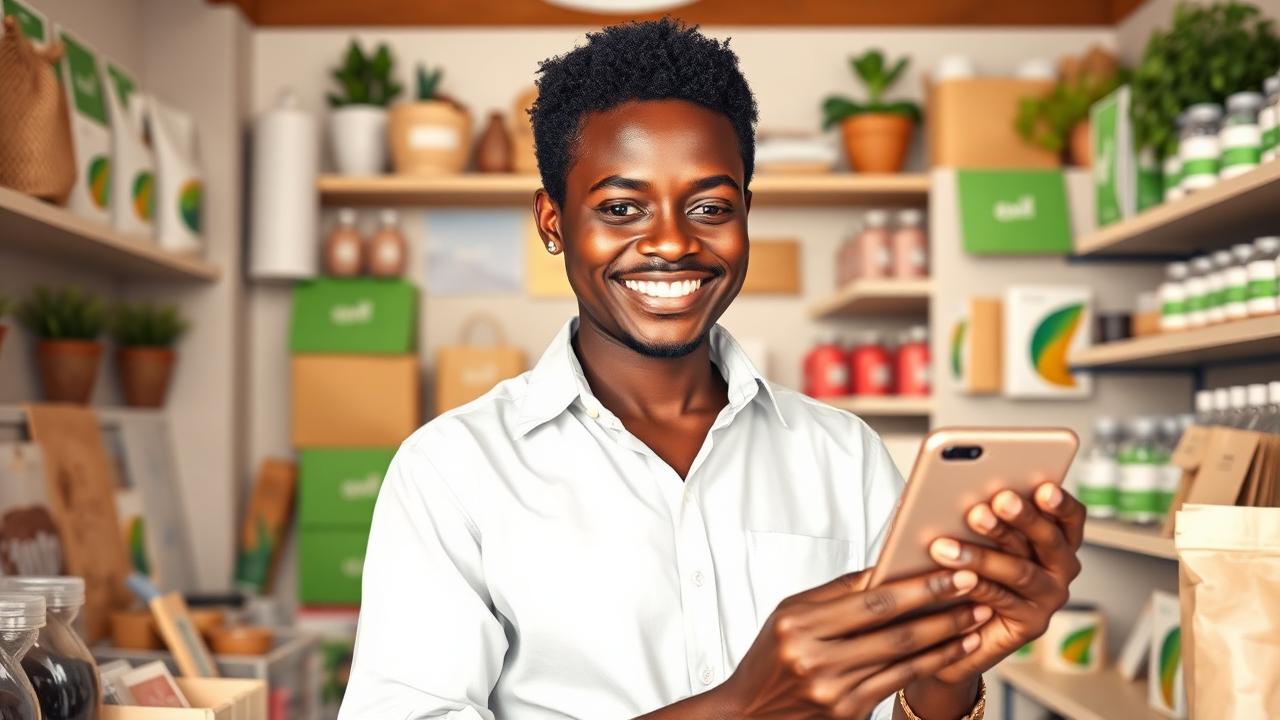 Empresario mostrando sus productos con una plataforma digital